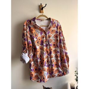 Duluth Trading Co Gardening Shirt SPF 50 Floral ORANGE & PURPLE /  Women's XL